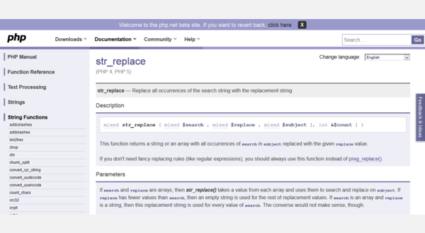 Showcasing the str_replace function