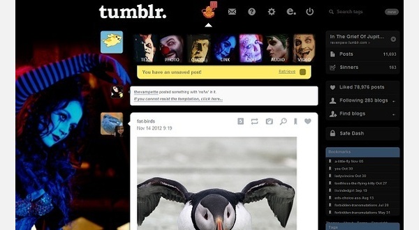 Tumblr dash with Wick background.